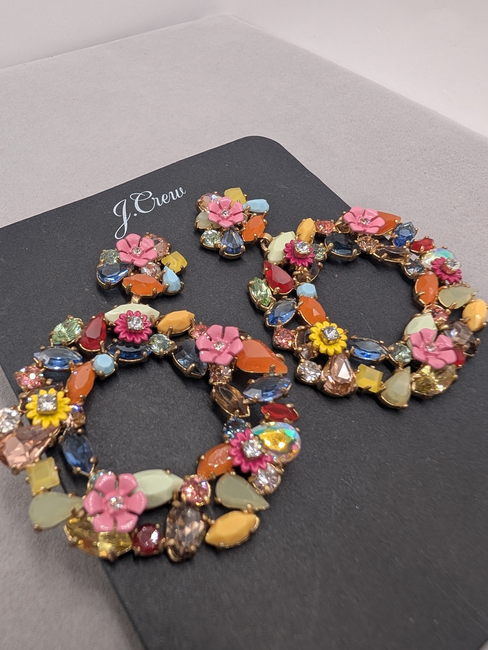 J.Crew Colorful Floral Hoop Earrings Multicolor Crystal G3346 | 1028